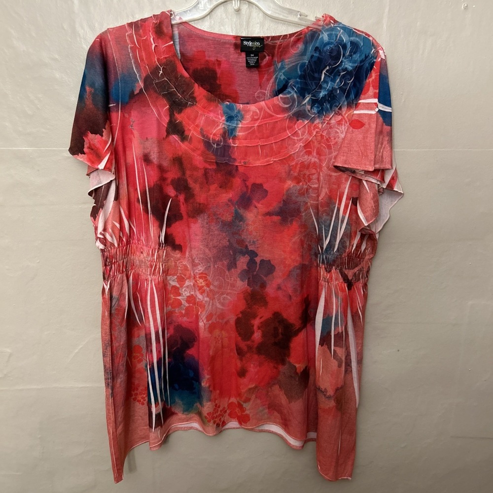 Style Co 3X Cinched Waist Orange‎ Tunic Top